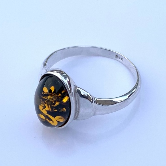 Jewelry - Amber and Silver Ring ~ Size 7-1/2